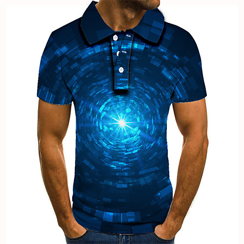 

Men's Golf Shirt Tennis Shirt 3D Print 3D Graphic Prints Button-Down Short Sleeve Street Tops Casual Fashion Cool Blue / Sports