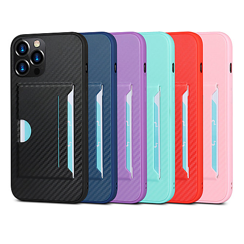 

Carbon Fiber Phone Case For Apple iPhone 12 Pro Max 11 SE 2020 X XR XS Max 8 7 Back Cover with Card Holder Shockproof Solid Colored Protective Case