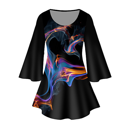 

Women's Plus Size Tops Tunic Color Gradient Graphic Print 3/4 Length Sleeve Crewneck Basic Black Big Size XL XXL 3XL 4XL 5XL / Holiday