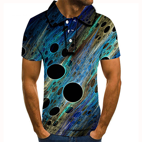 

Men's Golf Shirt 3D Print Circle Graphic Prints Button-Down Short Sleeve Street Tops Casual Fashion Cool Blue / Sports