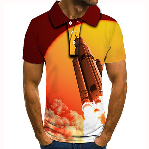 

Men's Golf Shirt 3D Print Graphic Prints Rocket Button-Down Short Sleeve Street Tops Casual Fashion Cool Orange / Sports