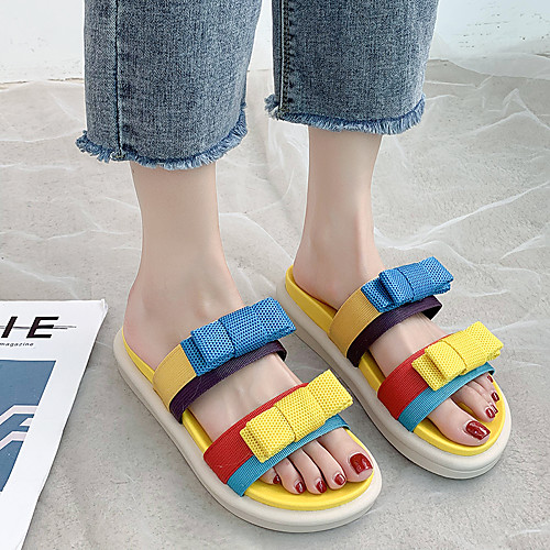 

Women's Sandals Wedge Heel Round Toe Synthetics Bowknot Black Yellow Green