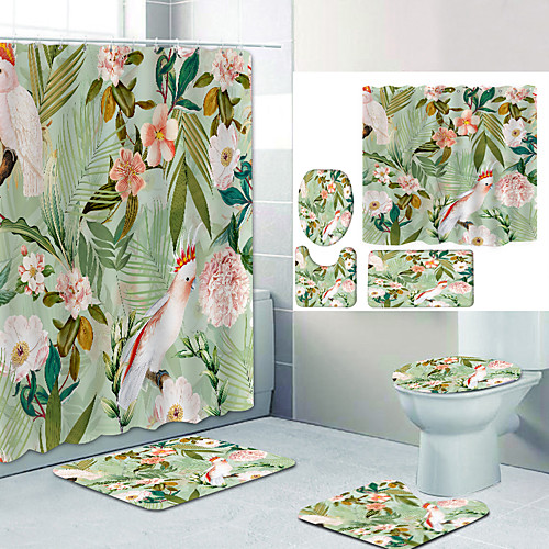 

Shy Barrot Digital Printing Four-piece Set Shower Curtains and Hooks Modern Polyester Machine Made Waterproof Bathroom