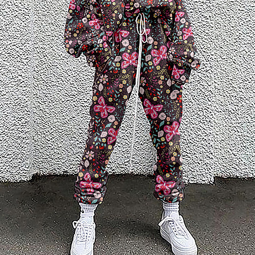 

Women's Fashion Casual / Sporty Comfort Going out Weekend Active Pants Butterfly Graffiti Full Length Pocket Elastic Drawstring Design Print White Black Blue Purple Khaki