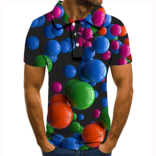 

Men's Golf Shirt 3D Print Graphic Prints Balloon Button-Down Short Sleeve Street Tops Casual Fashion Cool Rainbow / Sports