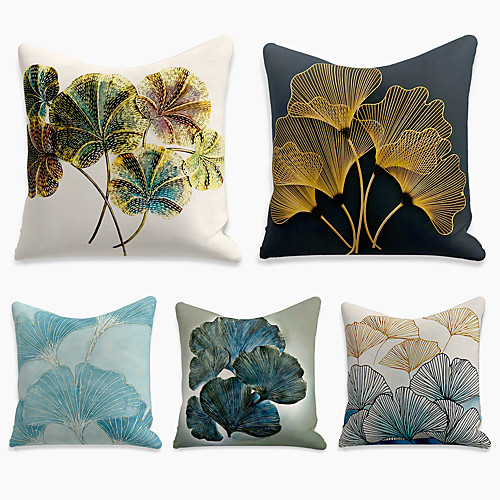 

Double Side Cushion Cover 5PC Faux Linen Soft Square Throw Pillow Cover Cushion Case Pillowcase for Sofa Bedroom 45 x 45 cm (18 x 18 Inch) Superior Quality Machine Washable Print Ginkgo Biloba