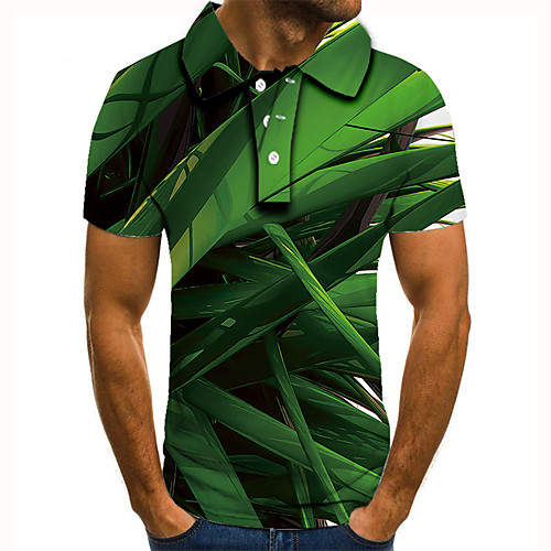 

Men's Golf Shirt 3D Print Graphic Prints Geometry Button-Down Short Sleeve Street Tops Casual Fashion Cool Green / Sports