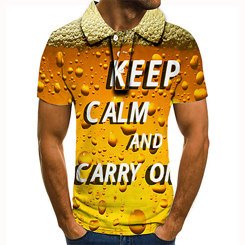 

Men's Golf Shirt 3D Print Graphic Prints Beer Button-Down Short Sleeve Street Tops Casual Fashion Cool Yellow / Sports