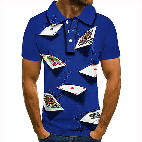 

Men's Golf Shirt Tennis Shirt 3D Print Graphic Prints Poker Button-Down Short Sleeve Street Tops Casual Fashion Cool Blue / Sports