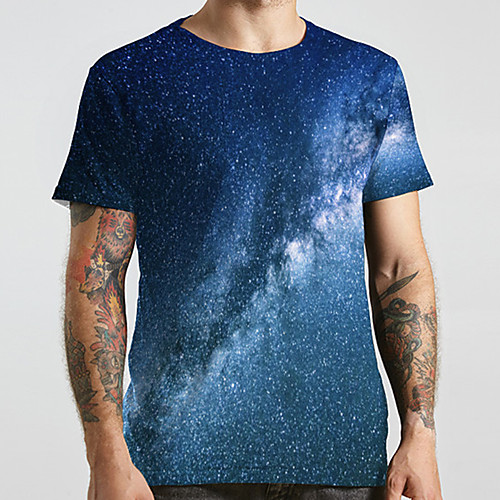 

Men's Unisex Tee T shirt 3D Print Galaxy Graphic Prints Plus Size Print Short Sleeve Casual Tops Basic Designer Big and Tall Blue