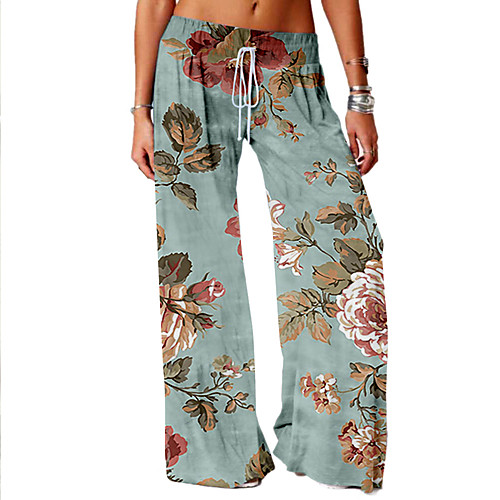 

Women's Basic Soft Comfort Daily Home Chinos Pants Flower / Floral Graphic Prints Full Length Elastic Drawstring Design Print Green