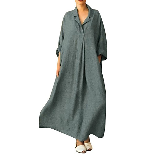 

Women's Loose Maxi long Dress Long Sleeve Solid Color Spring Summer Shirt Collar Casual / Daily Loose 2021 S M L XL XXL 3XL 4XL 5XL