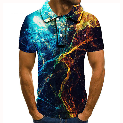 

Men's Golf Shirt Tennis Shirt 3D Print Color Block Graphic Prints Button-Down Short Sleeve Street Tops Casual Fashion Cool Blue / Sports