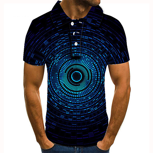 

Men's Golf Shirt Tennis Shirt 3D Print Optical Illusion Graphic Prints Button-Down Short Sleeve Street Tops Casual Fashion Cool Blue / Sports