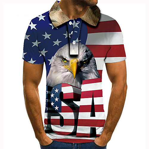 

Men's Golf Shirt Tennis Shirt 3D Print Graphic Prints Eagle American Flag Button-Down Short Sleeve Street Tops Casual Fashion Cool Red / Sports
