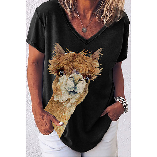 

Women's T shirt 3D Animal Print V Neck Tops Basic Basic Top Black Blue Red