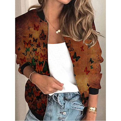 

Women's Jacket Daily Fall Spring Regular Coat V Neck Regular Fit Sporty Casual Jacket Long Sleeve Print Print Red / Holiday