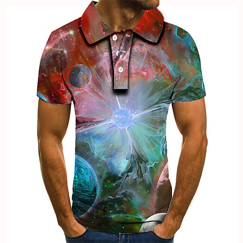 

Men's Golf Shirt Tennis Shirt 3D Print Galaxy Graphic Prints Interstellar Button-Down Short Sleeve Street Tops Casual Fashion Cool Fuchsia / Sports