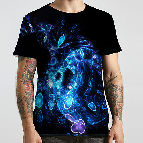 

Men's Unisex Tee T shirt 3D Print Graphic Prints Geometry Plus Size Print Short Sleeve Casual Tops Basic Designer Big and Tall Black