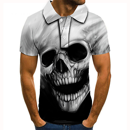 

Men's Golf Shirt 3D Print Graphic Prints Skull Button-Down Short Sleeve Street Tops Casual Fashion Cool Gray / Sports