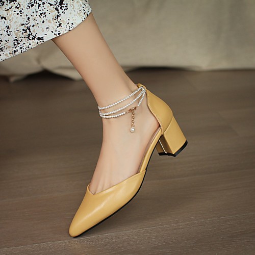 

Women's Heels Cuban Heel Pointed Toe Faux Leather Solid Colored Almond Black Yellow