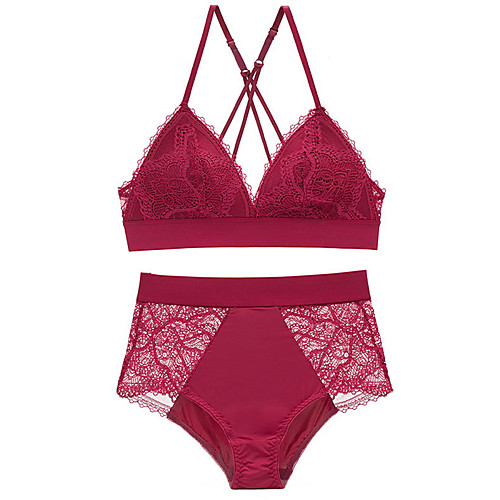 

Women's Bra & Panty Set Wireless 3/4 Cup Solid Color Sexy Red
