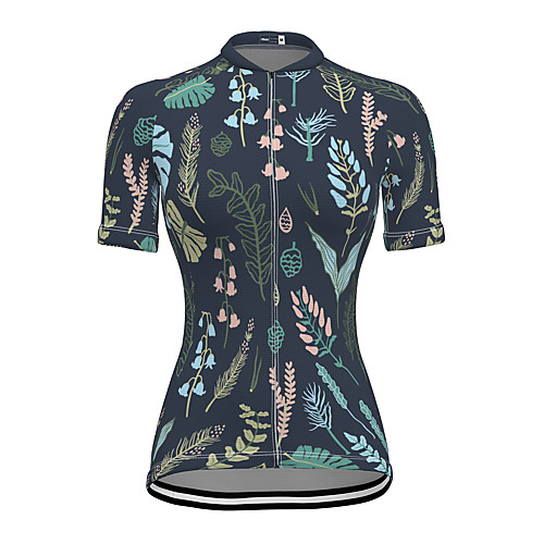 

21Grams Women's Short Sleeve Cycling Jersey Summer Spandex Polyester Dark Navy Floral Botanical Bike Jersey Top Mountain Bike MTB Road Bike Cycling Quick Dry Moisture Wicking Breathable Sports