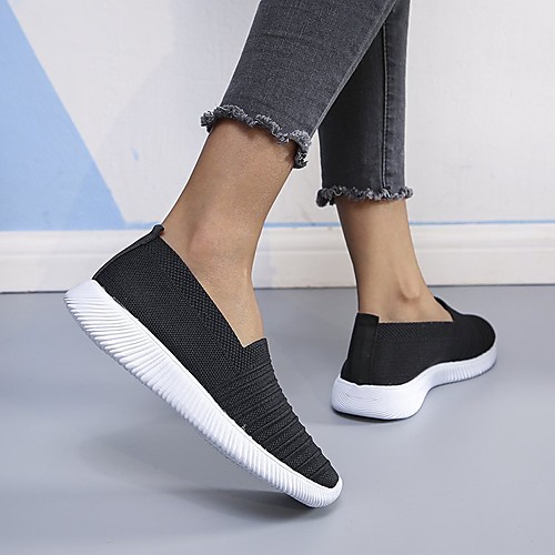 

Women's Trainers Athletic Shoes Flyknit Shoes Flat Heel Closed Toe Elastic Fabric Solid Colored Red Black Pink