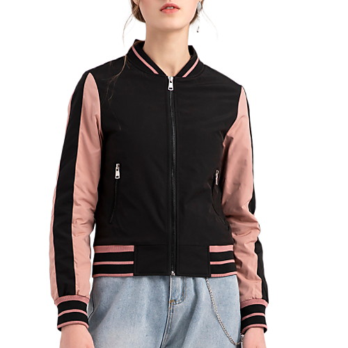 

Women's Jacket Daily Spring Summer Regular Coat Regular Fit Casual Jacket Long Sleeve Color Block Print Black Red