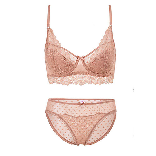 

Women's Bra & Panty Set Underwire Bra 3/4 Cup Solid Color Sexy Blushing Pink