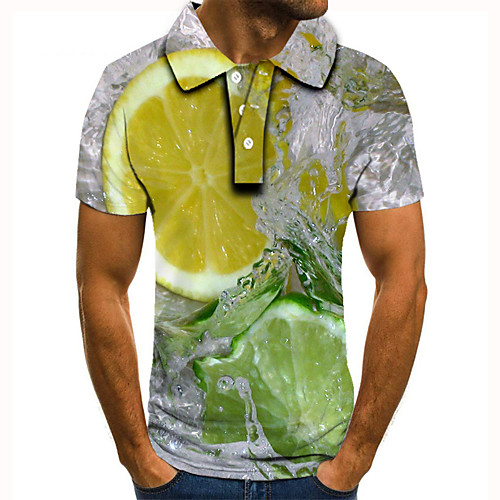 

Men's Golf Shirt Tennis Shirt 3D Print Graphic Prints Fruit Button-Down Short Sleeve Street Tops Casual Fashion Cool Yellow / Sports