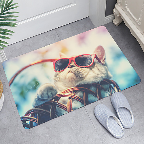 

Domineering Kitten Digital Printing Floor Mat Modern Bath Mats Nonwoven / Memory Foam Novelty Bathroom