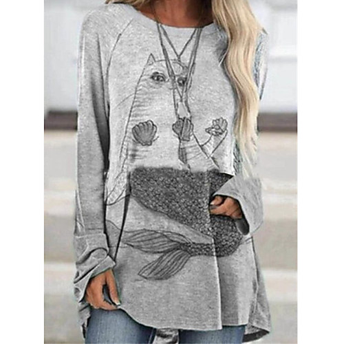 

2021 amazon wsh spring new printed casual top european and american loose mid-length long-sleeved t-shirt women