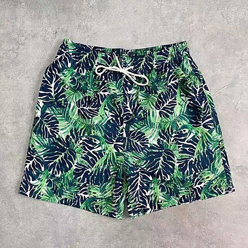 

Men's Casual / Sporty Outdoor Sports Daily Beach Shorts Pants Leaf Short Drawstring Elastic Drawstring Design Green