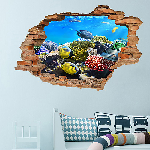 

3D Broken Wall Sea Turtle Sea World Stereo Bedroom Living Room Background Decoration Can Be Removed Wall Stickers