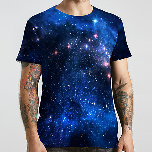 

Men's Unisex Tee T shirt Shirt 3D Print Galaxy Graphic Prints Plus Size Print Short Sleeve Casual Tops Basic Designer Big and Tall Round Neck Blue / Summer