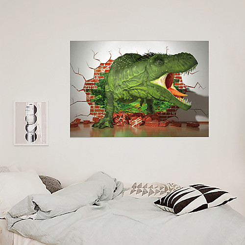 

Simulation 3D Broken Wall Fierce Dinosaur Children's Room Home Background Decoration Can Be Removed Stickers