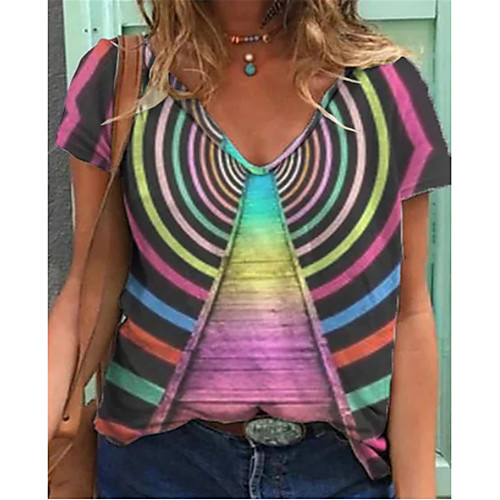 

Women's T shirt Rainbow V Neck Tops Basic Basic Top Rainbow