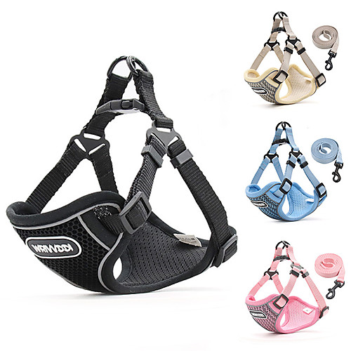 

Dog Cat Harness Training Leash Harness Leash Set Breathable Adjustable Flexible Escape Proof Outdoor Walking Solid Colored Nylon Small Dog Medium Dog Black Blue Pink Khaki