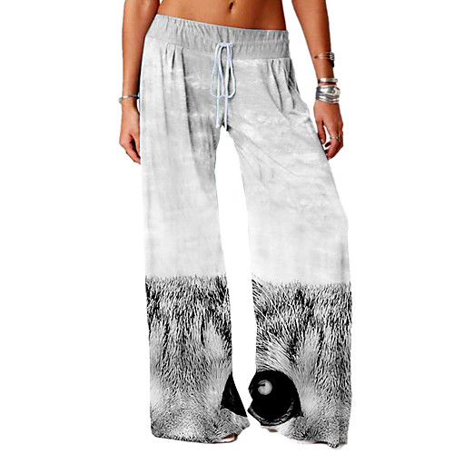 

Women's Basic Soft Comfort Daily Home Chinos Pants Cat Abstract Full Length Elastic Drawstring Design Print Gray