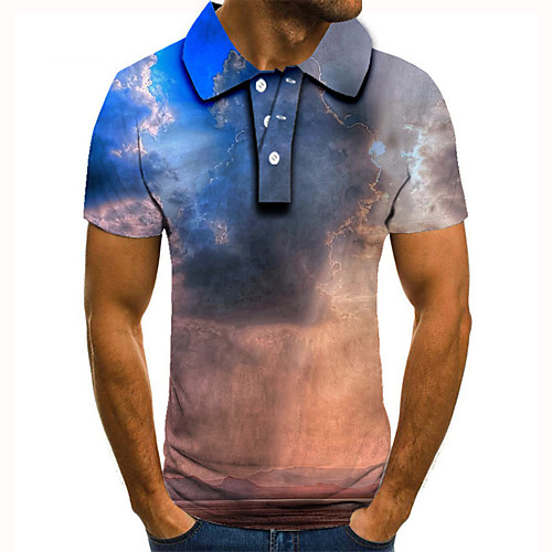 

Men's Golf Shirt 3D Print Lightning Clouds Button-Down Short Sleeve Street Tops Casual Fashion Cool Blue / Sports