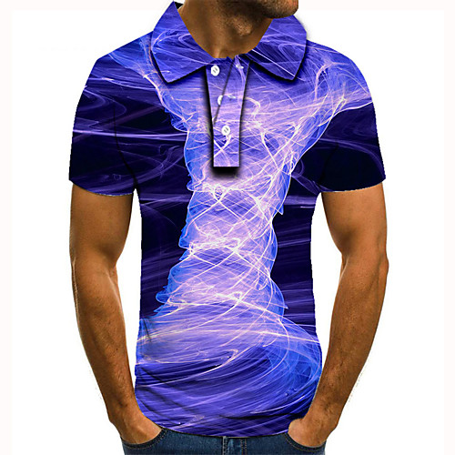 

Men's Golf Shirt 3D Print Graphic Prints Tornado Button-Down Short Sleeve Street Tops Casual Fashion Cool Blue / Sports
