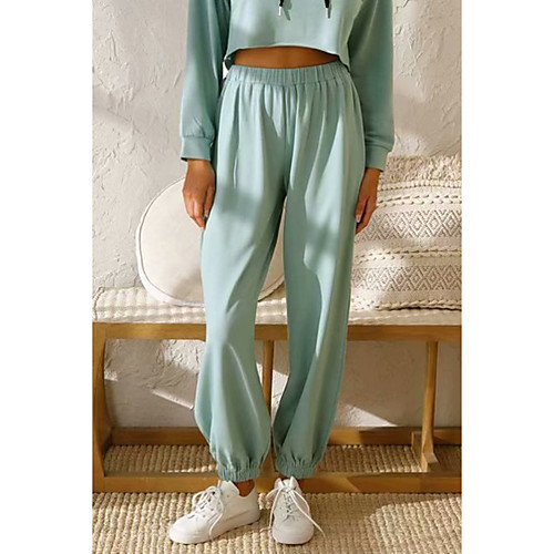 

Women's Casual / Sporty Chino Comfort Daily Leisure Sports Jogger Pants Plain Full Length Pocket Elastic Waist Light Green