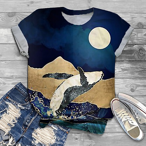 

Women's Plus Size Tops T shirt Graphic Animal Print Short Sleeve Crewneck Basic Blue Big Size XL XXL 3XL 4XL 5XL / Holiday