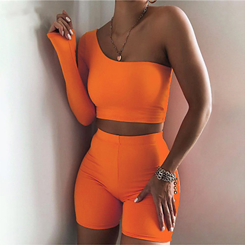 

Women's Suits Loungewear Sets Pure Color Slim Nylon Polyester Casual T shirt Shorts Street Daily Wear Long Sleeve / 2 Pieces