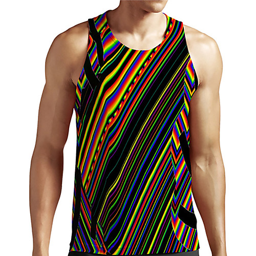 

Men's Unisex Tank Top Undershirt 3D Print Graphic Prints Linear Plus Size Print Sleeveless Casual Tops Basic Designer Big and Tall Rainbow