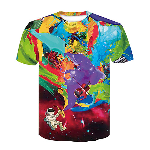 

Men's T shirt Shirt 3D Print 3D Rivet Mesh Short Sleeve Casual Tops Blue Red Rainbow / Summer