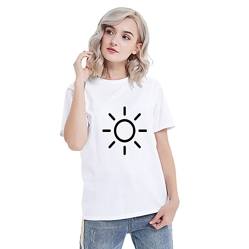

Women's T shirt Graphic Print Round Neck Tops Cotton Basic Basic Top White Black Purple
