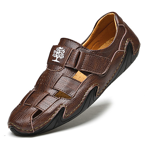 

Men's Sandals Leather Shoes Hand Stitching Sporty Casual Beach Daily Outdoor Water Shoes Walking Shoes Nappa Leather Cowhide Breathable Handmade Non-slipping Booties / Ankle Boots Light Brown Dark