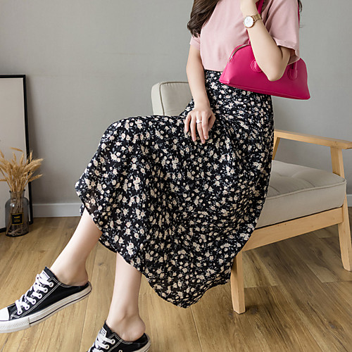 

Women's Date Casual / Daily Elegant Streetwear Skirts Floral / Botanical Print Black Blushing Pink Beige
